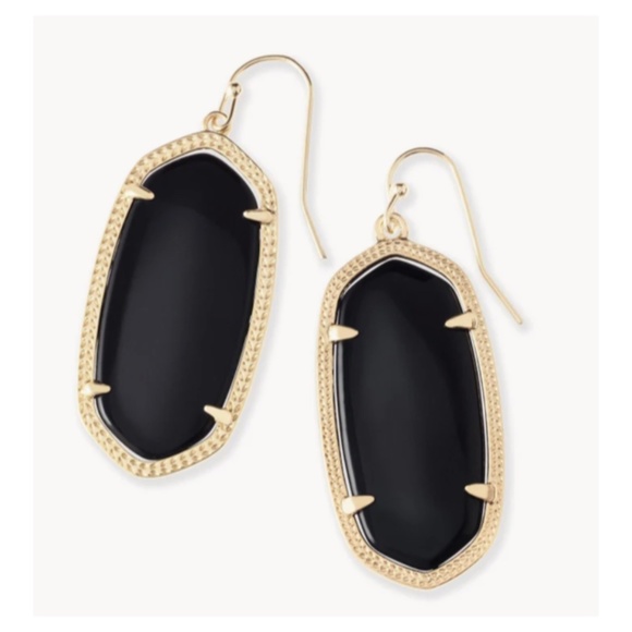 Elle Gold Drop Earrings in Black Opaque Glass - Picture 3 of 3